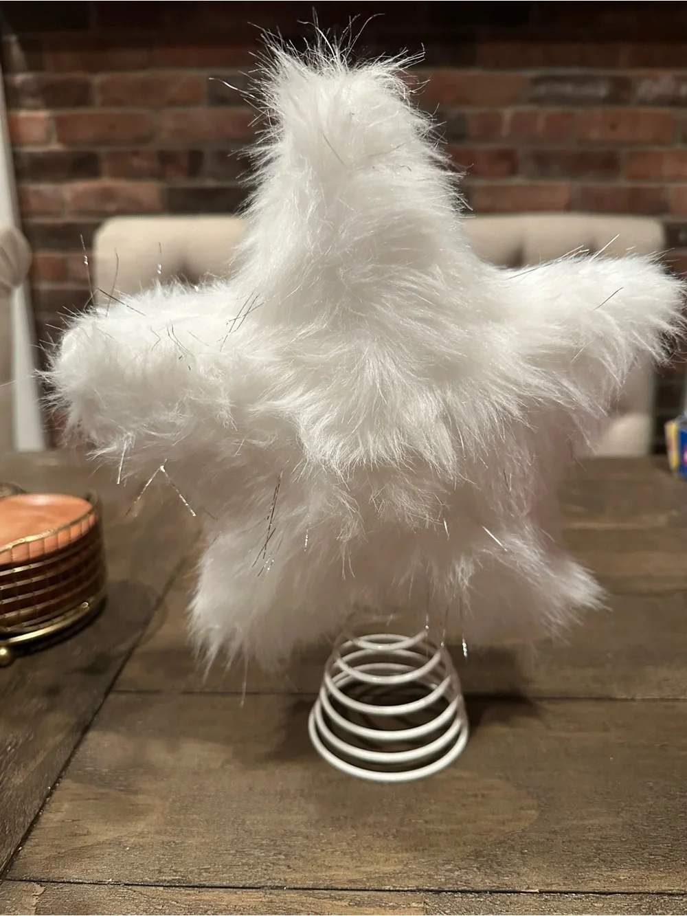 White Star Tree Topper - Fluffy Feather Holiday Decoration